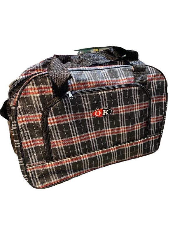 Stylish Plaid Duffle Bag Brown Rexine for Daily Commutes